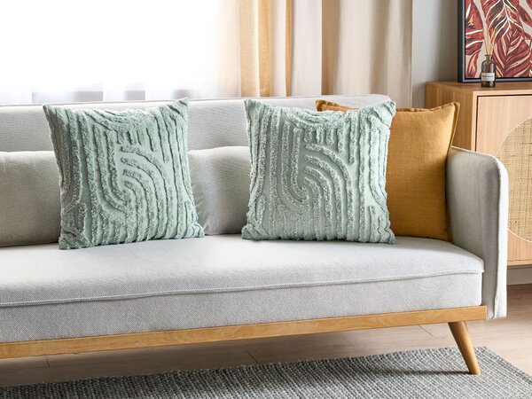 Sada 2 dekoratívnych vankúšov mätovo zelená bavlna polyester 45 x 45 cm abstraktný vzor štvorcový moderný štýl doplnky obývačka spálňa