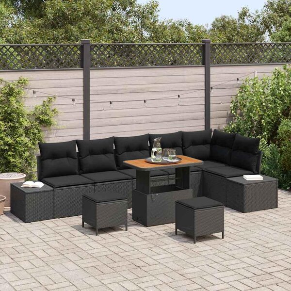 Maison Exclusive - Záhradný nábytok s vankúmi 9 ks ierny Poly-rattan