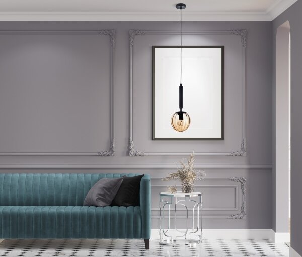 ITALUX PND-2324-1 BK+AMB - Luster na lanku RAVENA 1xE27/10W/230V čierna