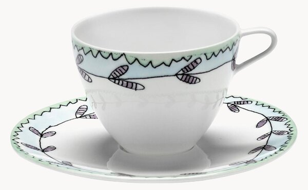 Šálky na kávu's podšálkami z jemného kostného porcelánu Midnight Flowers, 2 ks