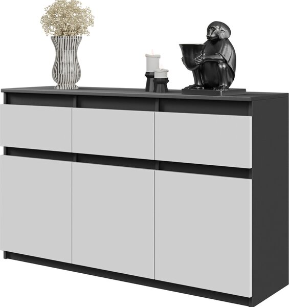 FURNICA - NOAH - Komoda s 3 zásuvkami a 3 dvierkami - antracitovo sivá / biela matná V75cm Š120cm H35cm