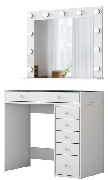 Kalune Design Toaletný stolík Melissa 03 s LED zrkadlom biely/čirý