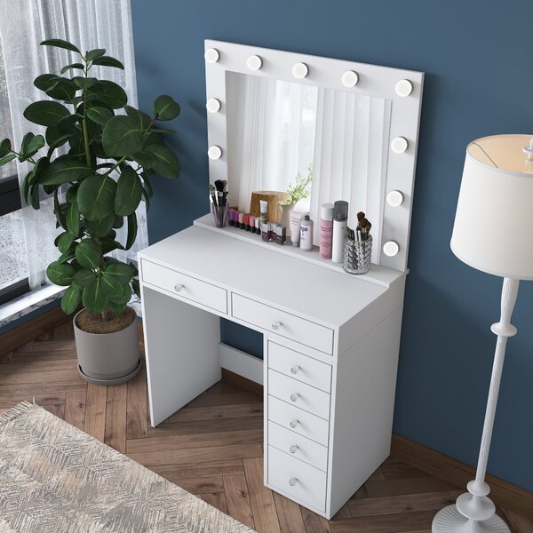 Kalune Design Toaletný stolík Melissa 03 s LED zrkadlom biely