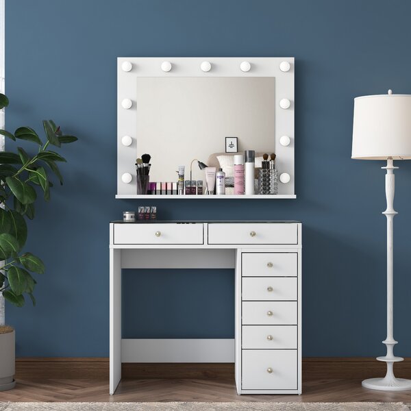 Kalune Design Toaletný stolík Melissa 03 s LED zrkadlom biely/čirý