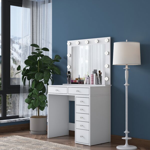 Kalune Design Toaletný stolík Melissa 03 s LED zrkadlom biely
