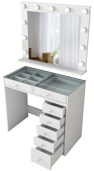 Kalune Design Toaletný stolík Melissa 03 s LED zrkadlom biely/čirý