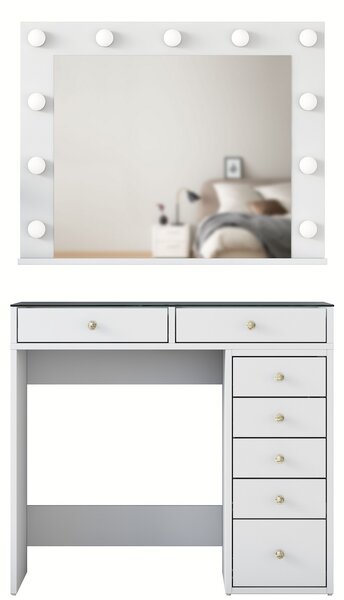 Kalune Design Toaletný stolík Melissa 03 s LED zrkadlom biely/čirý