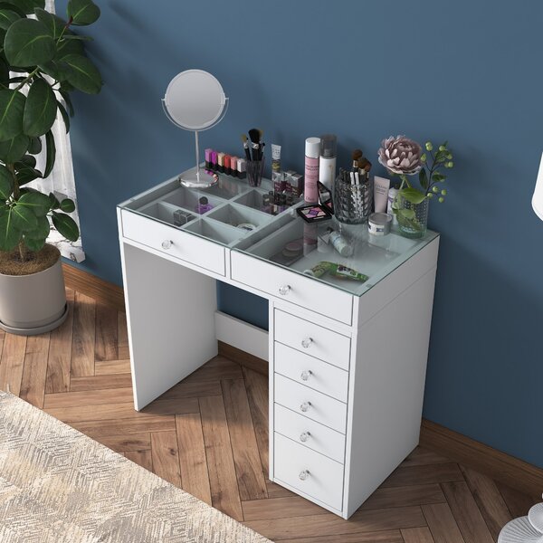 Kalune Design Toaletný stolík Melissa 02 biely/číry