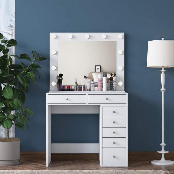 Kalune Design Toaletný stolík Melissa 03 s LED zrkadlom biely