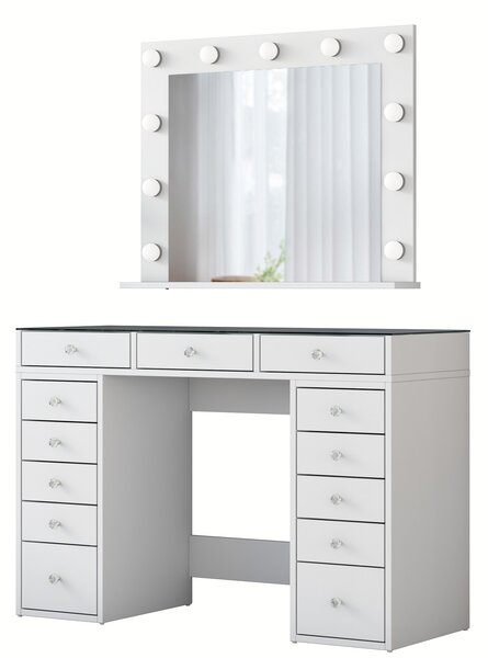 Kalune Design Toaletný stolík Melissa 04 s LED zrkadlom biely/číry