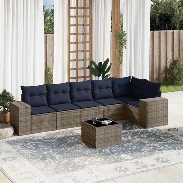 Maison Exclusive – 7-dielna záhradná súprava s vankúšmi, sivá, polyratan