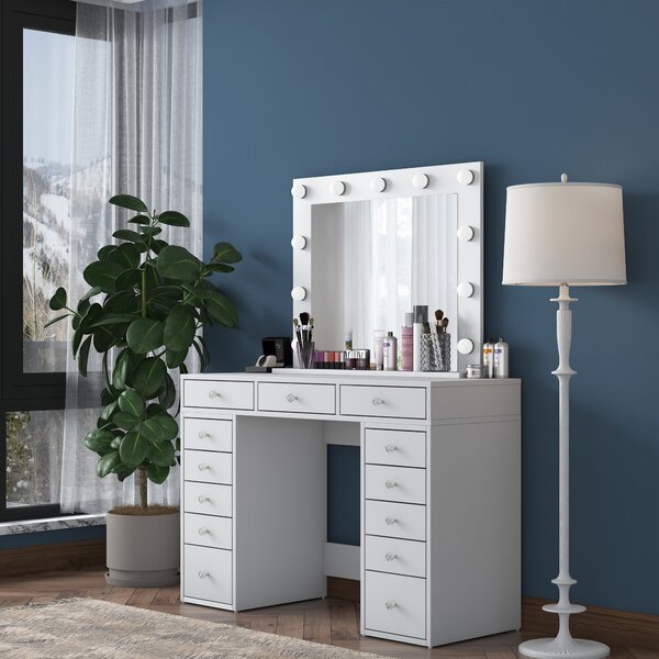 Kalune Design Toaletný stolík Melissa 04 s LED zrkadlom biely