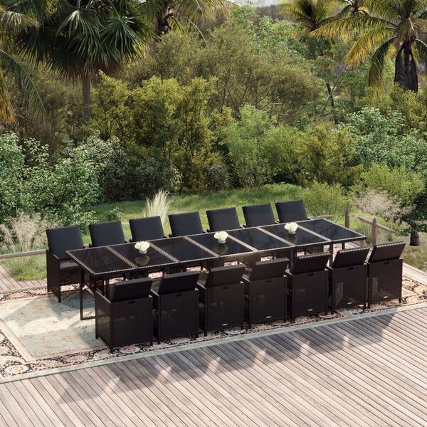 Maison Exclusive – 15-dielna záhradná jedálenská súprava s vankúšmi Poly Rattan Black