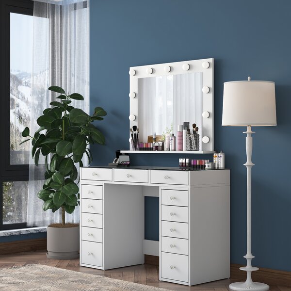 Kalune Design Toaletný stolík Melissa 04 s LED zrkadlom biely/číry