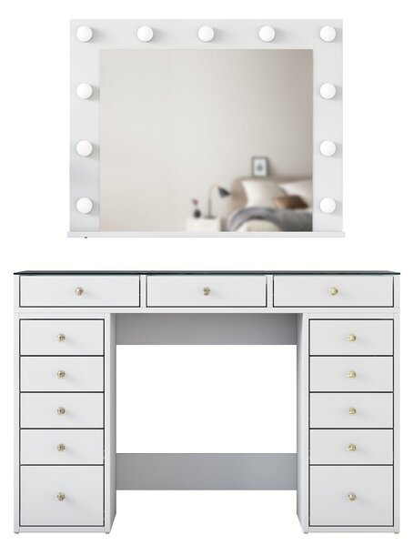 Kalune Design Toaletný stolík Melissa 04 s LED zrkadlom biely/číry