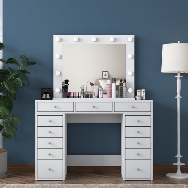 Kalune Design Toaletný stolík Melissa 04 s LED zrkadlom biely