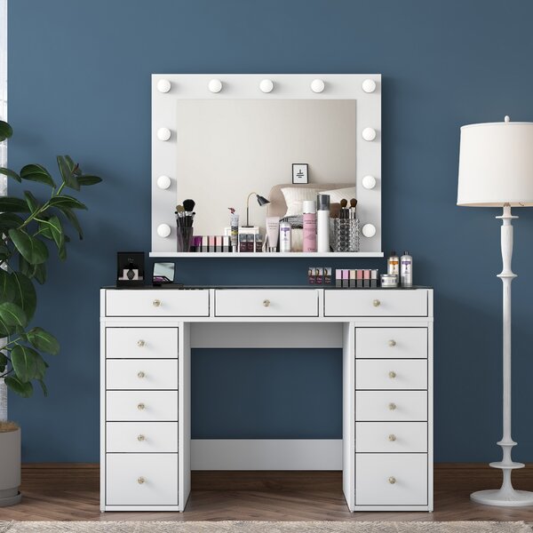 Kalune Design Toaletný stolík Melissa 04 s LED zrkadlom biely/číry