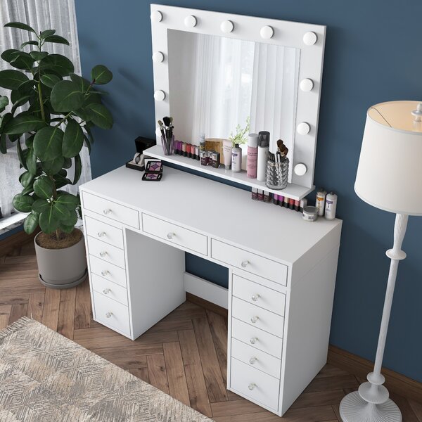 Kalune Design Toaletný stolík Melissa 04 s LED zrkadlom biely