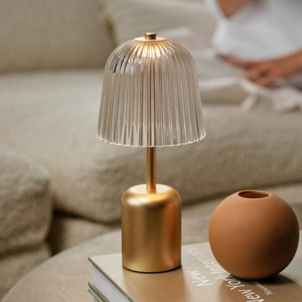 Nuura stolová LED lampa na batérie Asteea, mosadzová farba, výška 27 cm, Mosadz / zlato, Obývacia izba / jedáleň, kov, Moderný, Stojacie svietidlo