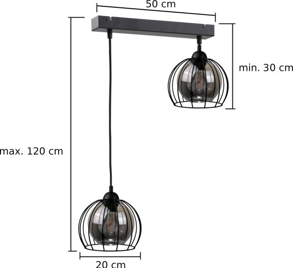 Luster na lanku SOLO BLACK 2xE27/60W/230V