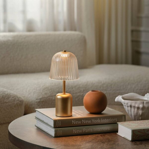 Nuura stolová LED lampa na batérie Asteea, mosadzová farba, výška 27 cm, Mosadz / zlato, Obývacia izba / jedáleň, kov, Moderný, Stojacie svietidlo