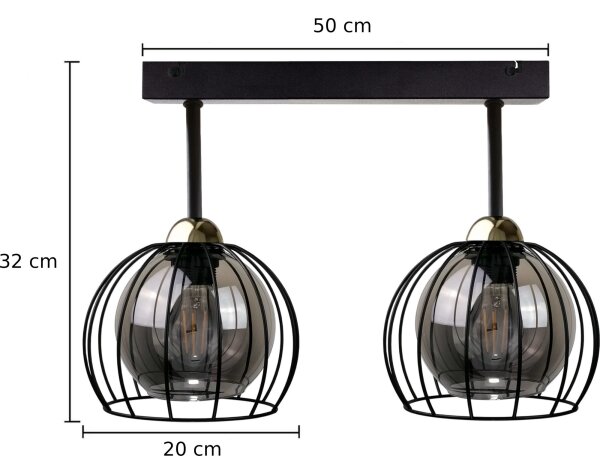 Prisadený luster SOLO BLACK 2xE27/60W/230V čierna/zlatá