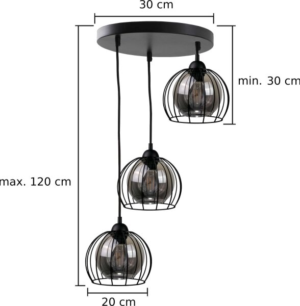 Luster na lanku SOLO BLACK 3xE27/60W/230V pr. 30 cm