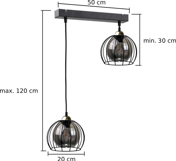 Luster na lanku SOLO BLACK 2xE27/60W/230V čierna/zlatá