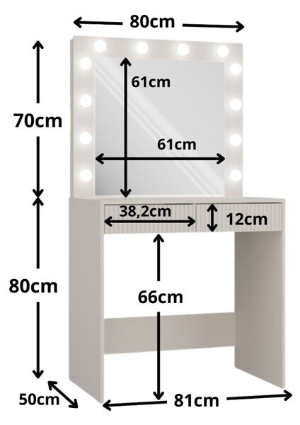 TP Living Toaletný stolík s LED osvetlením MARINA Slim kašmír