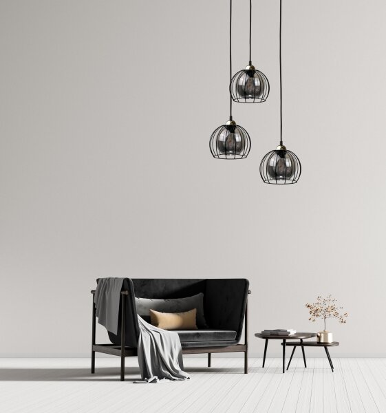 Luster na lanku SOLO BLACK 3xE27/60W/230V čierna/zlatá