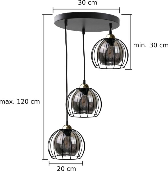 Luster na lanku SOLO BLACK 3xE27/60W/230V čierna/zlatá