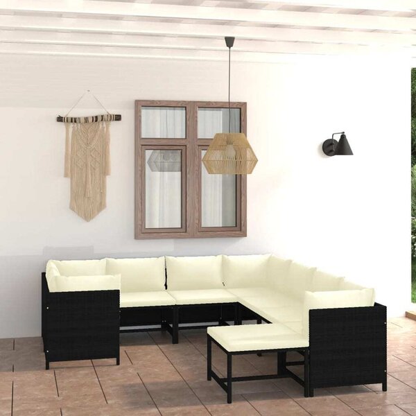 Maison Exclusive – 9-dielna záhradná súprava s vankúmi z polyrotangu v iernej farbe