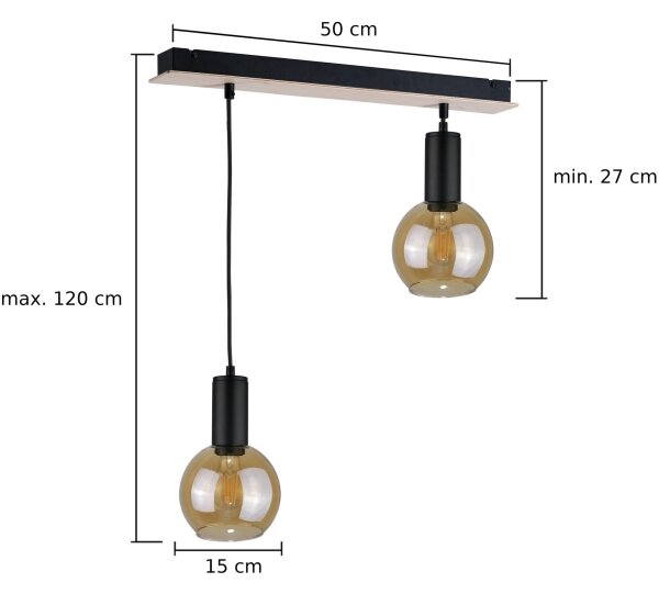 Luster na lanku JANTAR WOOD 2xE27/60W/230V