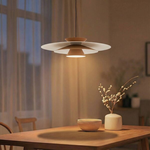 Závesné svietidlo Lucande LED Livie, béžová farba, hliník, Ø 50 cm, Krémová / jantárovo žltá, Obývacia izba / jedáleň, Moderný, Závesné svietidlo