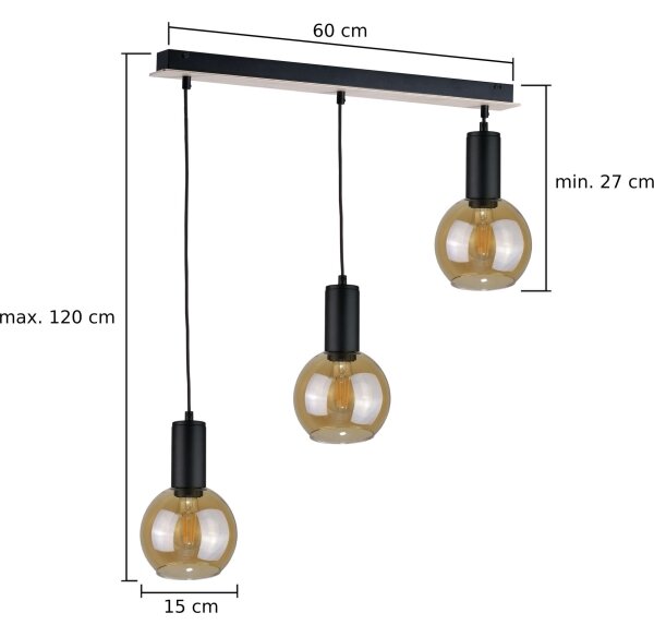 Luster na lanku JANTAR WOOD 3xE27/60W/230V