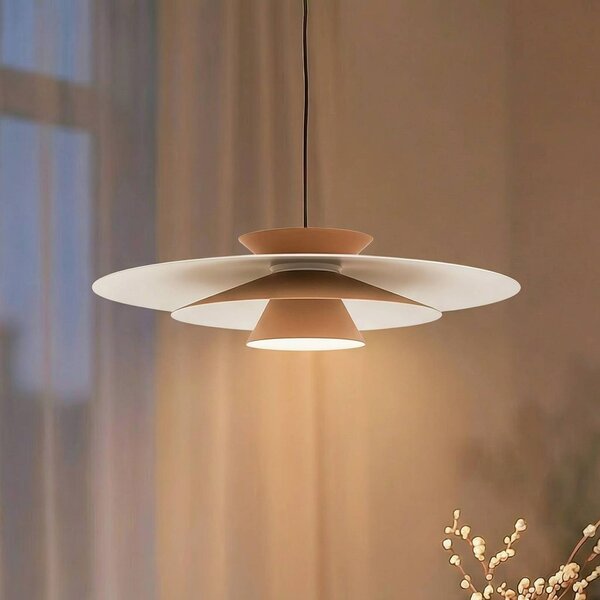Závesné svietidlo Lucande LED Livie, béžová farba, hliník, Ø 50 cm, Krémová / jantárovo žltá, Obývacia izba / jedáleň, Moderný, Závesné svietidlo