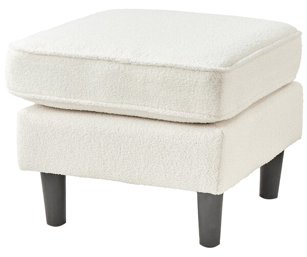 Pohovka biela buklé čalúnená 3 miestna s taburetom mid century modern obývacia izba