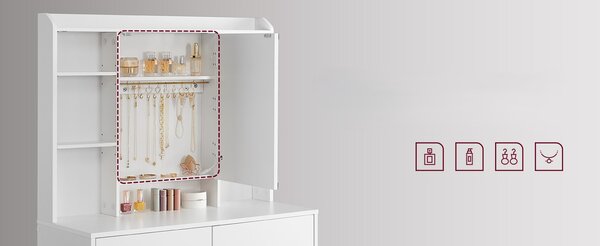 SONGMICS Toaletný stolík Vasagle Berny 90 cm so zrkadlom a LED osvetlením biely