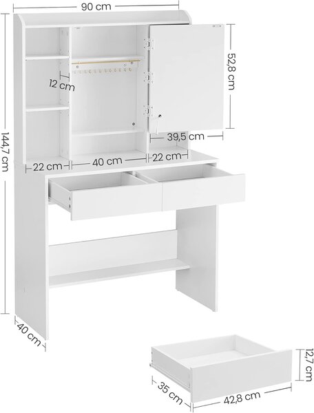 SONGMICS Toaletný stolík Vasagle Berny 90 cm so zrkadlom a LED osvetlením biely