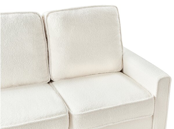Pohovka biela buklé čalúnená 3 miestna s taburetom mid century modern obývacia izba