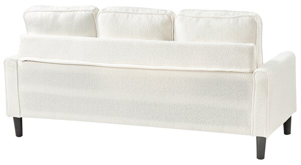 Pohovka biela buklé čalúnená 3 miestna s taburetom mid century modern obývacia izba