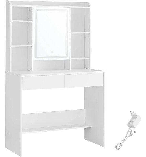 SONGMICS Toaletný stolík Vasagle Berny 90 cm so zrkadlom a LED osvetlením biely