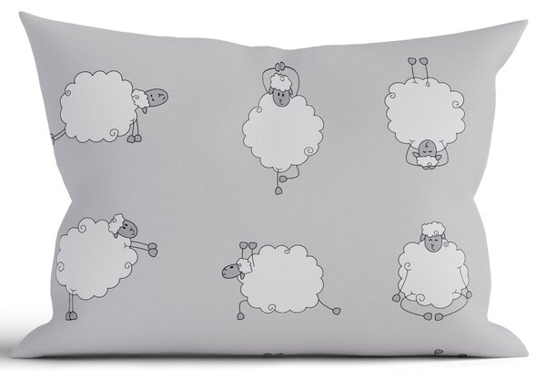 Bavlnená obliečka na vankúš Renforcé 50 × 70 cm - Ovečky Morning Yoga sivá