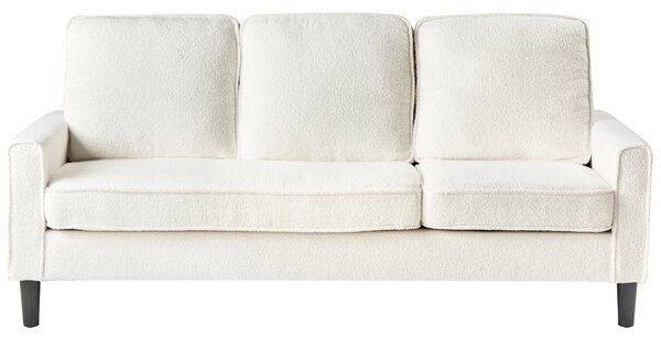 Pohovka biela buklé čalúnená 3 miestna s taburetom mid century modern obývacia izba