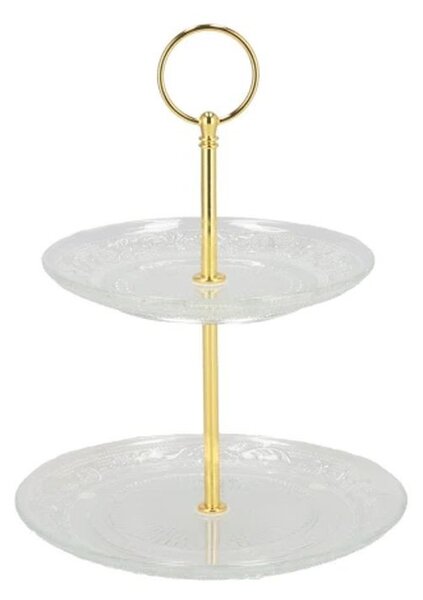 Sklenený 2-poschodový etažér Cake transparent - Ø 18/ Ø 15*24 cm - daan kromhout