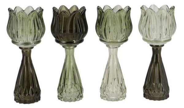 4ks béžový mix sklenený svietnik / váza tulipán Love Tulip - Ø 7*18cm - daan kromhout