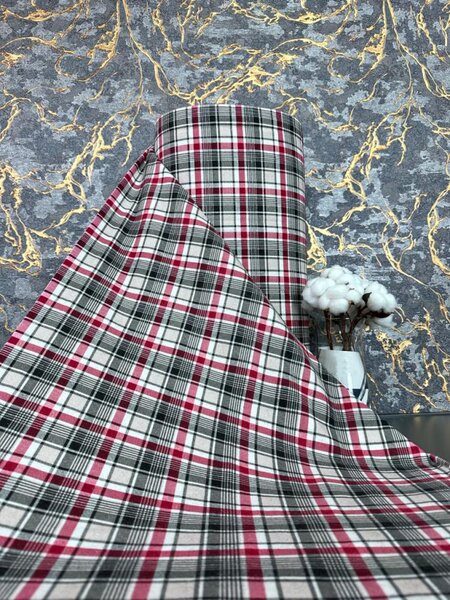Ervi bavlna flanel š.240cm vínovo-čierne karo na béžovom 21101-5, metráž