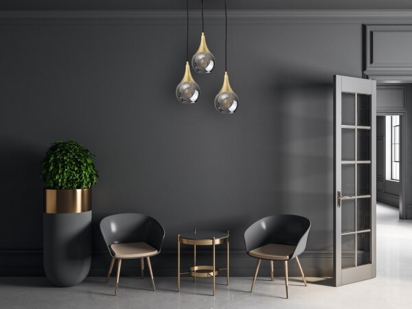 Luster na lanku LACRIMA SMOKY 3xE27/60W/230V pr. 30 cm