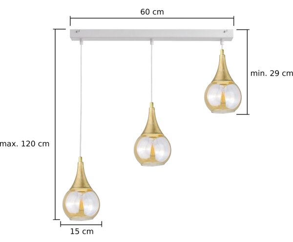 Luster na lanku LACRIMA WHITE 3xE27/60W/230V