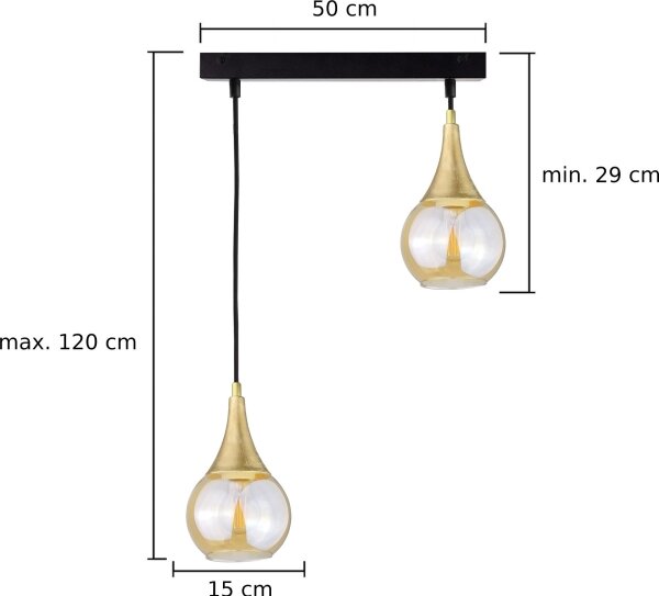 Luster na lanku LACRIMA HONEY 2xE27/60W/230V